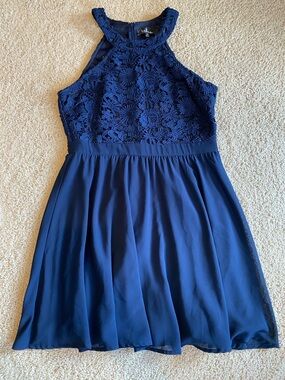 Lulu's Navy Crochet Halter Mini Dress